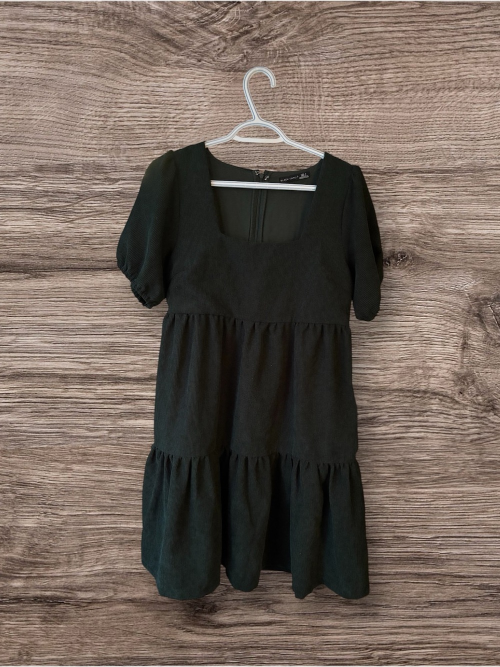Women's BLACK TAPE Hunter Green Tier Square-Neck Corduroy Dress Small Festival